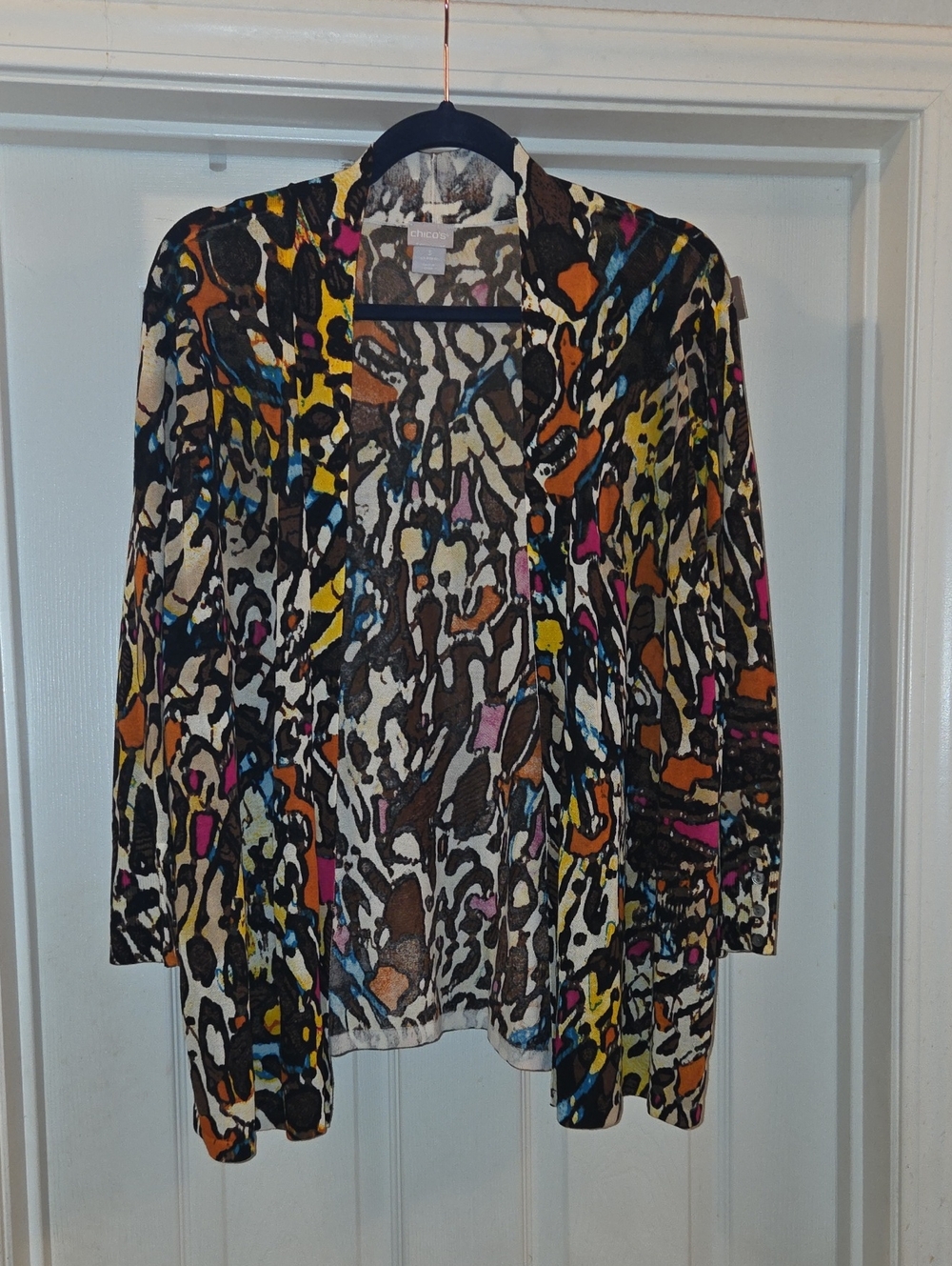 Chico's The Perfect Layer Cardigan Size 3 Abstract Multicolor Open Front XL